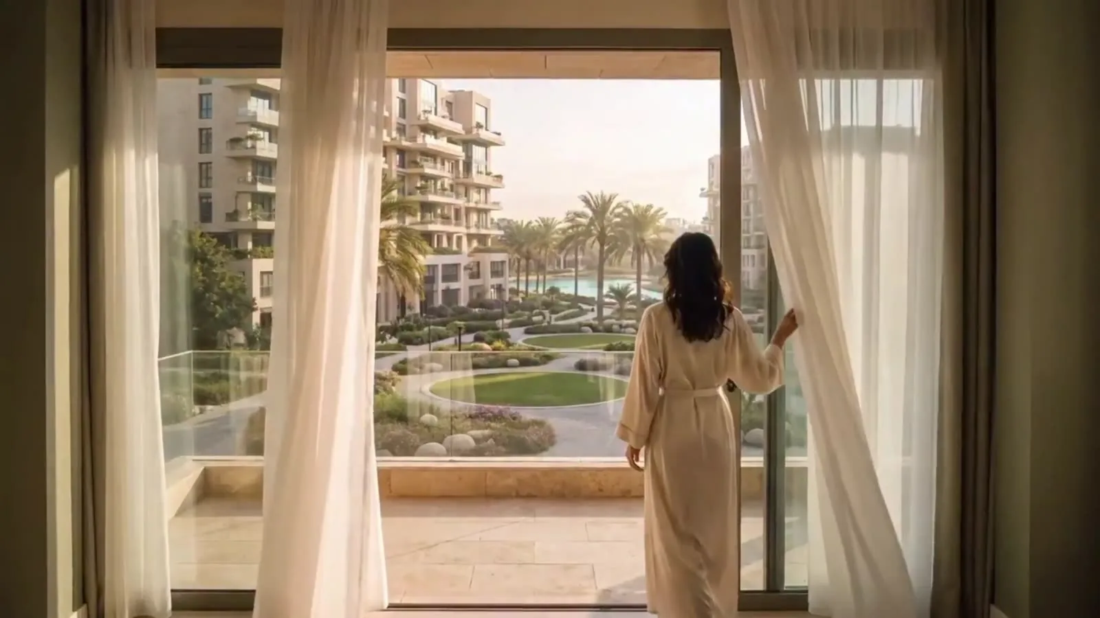 The view from a Tierra New Cairo residence over the landscape and the terraced buildings