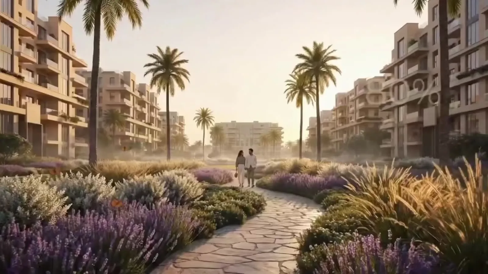 Planting and shaded walkways within Tierra